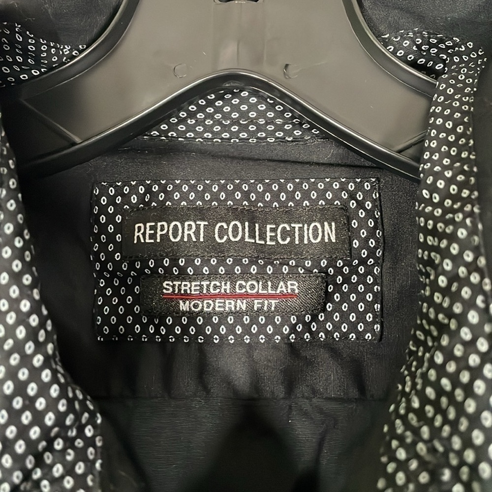 Report Collection Stretch Collar Modern Fit Black Button Dress Shirt | 16” 32/33 - Picture 4 of 12